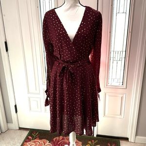 NWT Laundry Maroon with Gold Dot long Sleeve Dress
